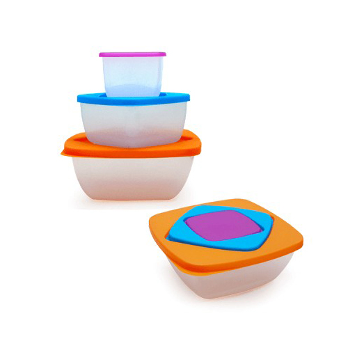 HKL1002AX-kinfan-3-in-1-lunch-box Capacity: 230ml purple + 560ml blue + 1200ml orange. Secure yet easy to open. Large logo printing area. Store food to be taken anywhere. Microwavable.