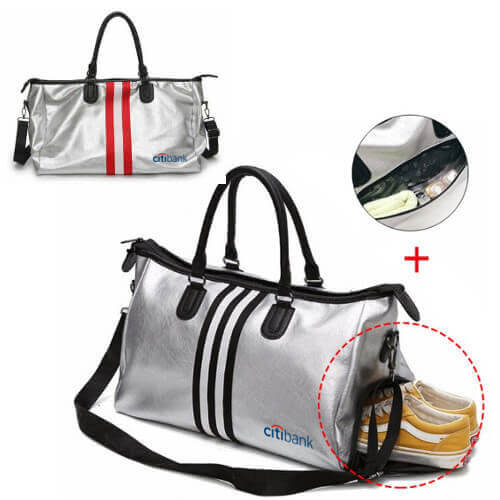 Custom made PU leather Sports Bag with shoe compartment —main picture cheap leather travel sports bag with custom print singapore wholesaler