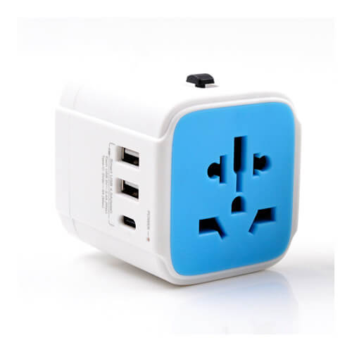 Dual Type C and USB port universal travel adaptor singapore wholesale price blue picture