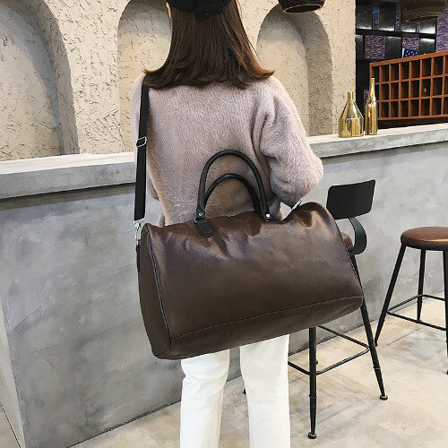 singapore custom leather bag with company logo printing wholesale dark brown color