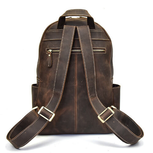 Custom 100 genuine leather haversack backpack with company logo printing singapore supplier back view