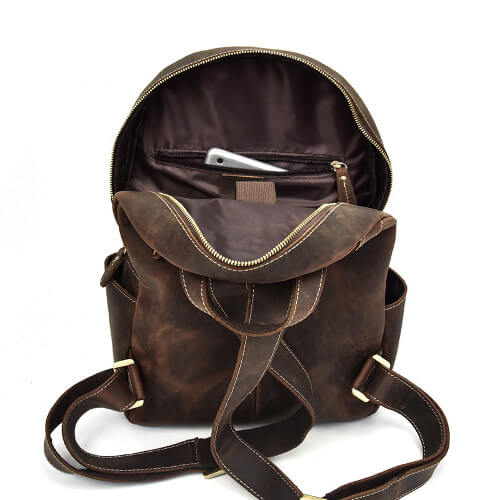 Custom 100 genuine leather haversack backpack with company logo printing singapore supplier interior view2