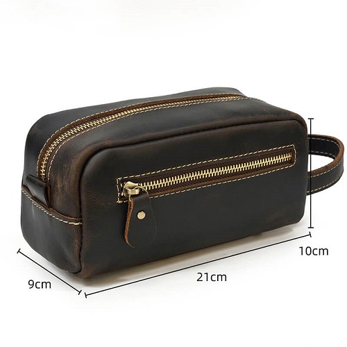 Custom Leather Toiletries Bag corporate gift with logo print size dimension