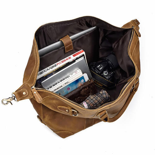 Genuine custom leather Singapore duffle Bag - interior Genuine custom leather Singapore duffle Bag interior
