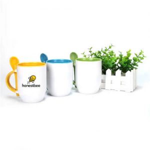 custom logo print ceramic mug with spoon