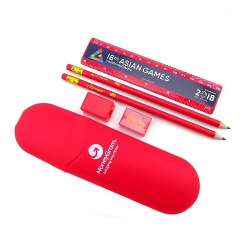 Custom Made Logo Print Stationery Set With Red Pencil Case- Main Feature Customized stationery printing singapore
