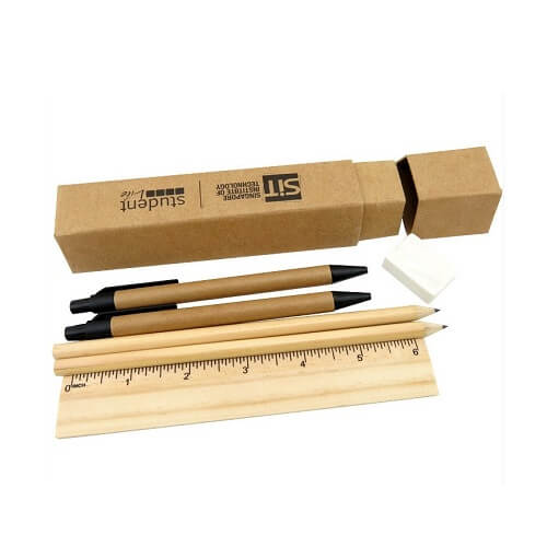 Customized Logo Print Wooden Stationery Set- Main Feature Singapore custom stationery wholesale